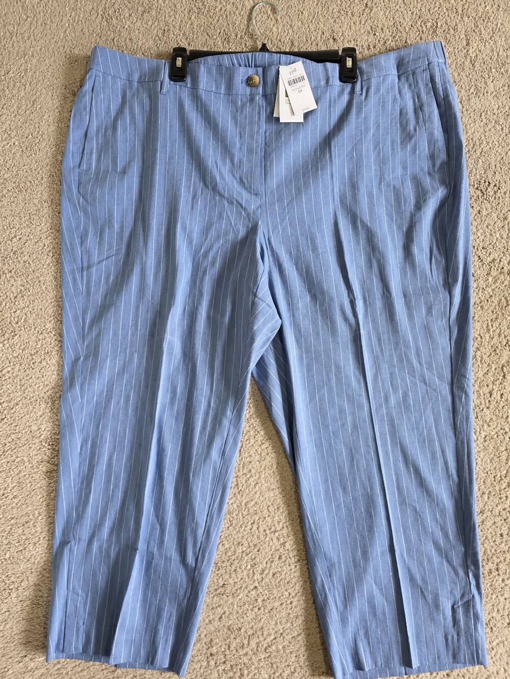 NWT J.Jill Linen Stretch Slim Leg Pants Blue Dahlia White 4X